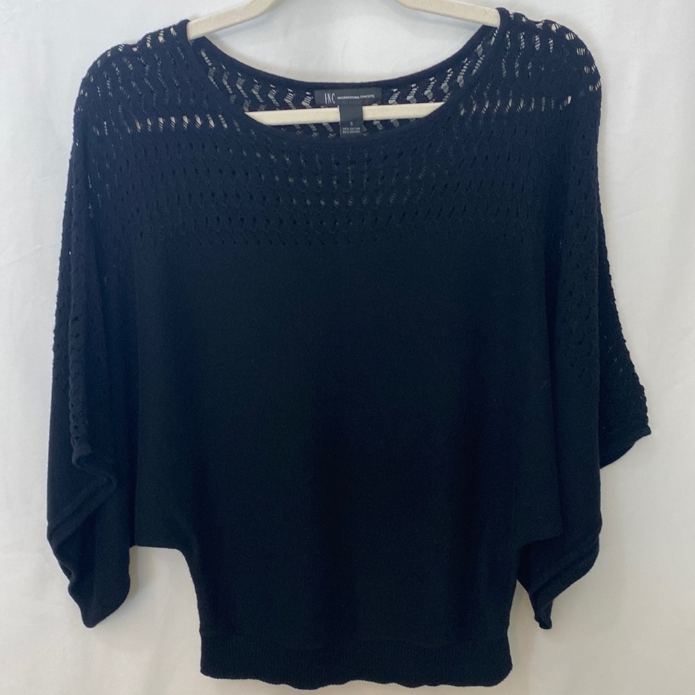 Women's INC Black Kimono sleeve Open Knit Cover Up Sweater size S small